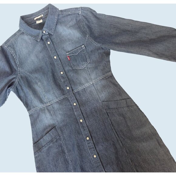 LEVI'S Railroad Striped Pearl Snap Button Shirt Dress Size Medium - Picture 1 of 8